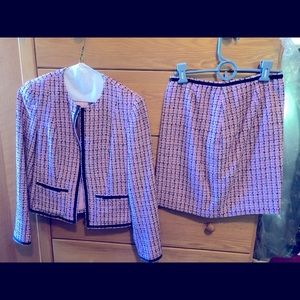 Suit skirt jacket pink black plaid